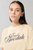 Camiseta kaki cuello redondo con texto college delantero
