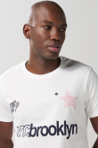 Camiseta en algodón college manga corta crema clara