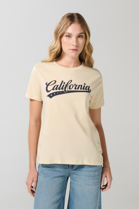 Camiseta kaki cuello redondo con arte college en frente