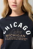 Camiseta azul intensa college en algodón con manga corta