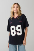 Camiseta cuello V azul intensa oversize con artes college