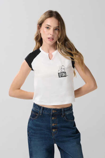 Camiseta de Los Simpson crema con manga ranglan