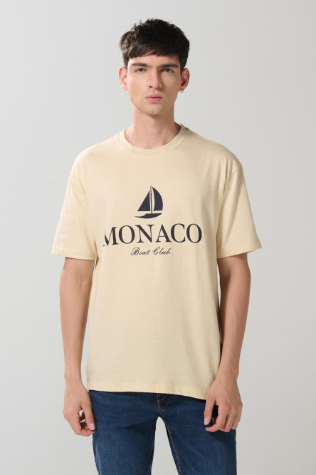 Camiseta cuello redondo kaki clara con arte college