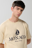 Camiseta cuello redondo kaki clara con arte college