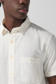 Camisa unicolor en algodón con botones y manga corta