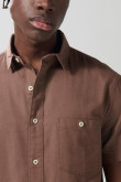 Camisa unicolor en algodón con botones y manga corta