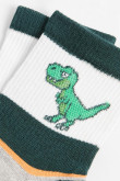 Medias grises cortas con contrastes y arte de dinosaurio