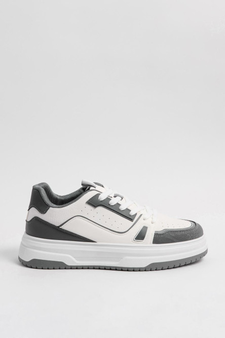 Tenis casuales unicolores con cordones y contrastes