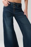 Jean palazzo tiro medio azul con botones y bota ancha