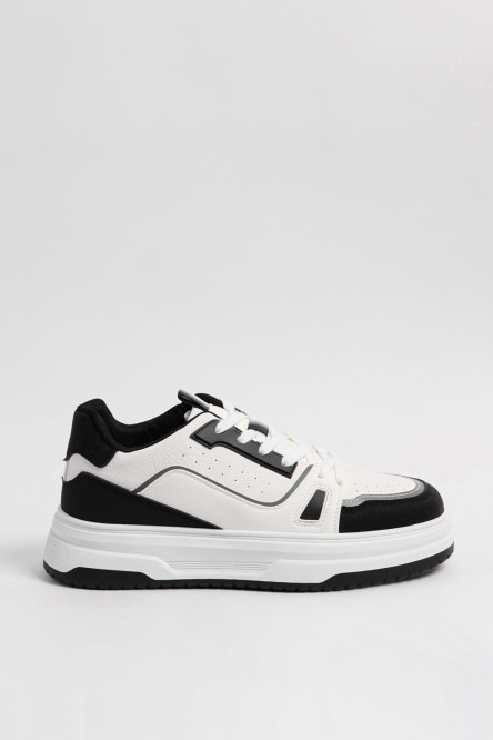 Tenis casuales unicolores con cordones y contrastes