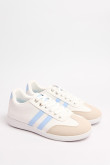 Tenis casuales blancos con cordones y contrastes azules