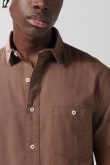 Camisa unicolor en algodón con botones y manga corta