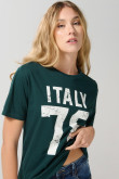 Camiseta unicolor con arte college numérico y manga corta