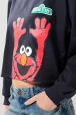Buzo crop top azul intenso con diseño de Plaza Sésamo