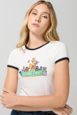 Camiseta de Plaza Sésamo manga corta crema con contrastes