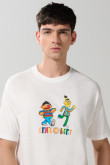 Camiseta manga corta crema con arte de Plaza Sésamo