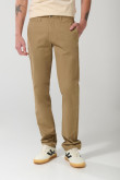 Pantalón slim unicolor en dril tiro medio con bolsillos
