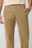 Pantalón slim unicolor en dril tiro medio con bolsillos