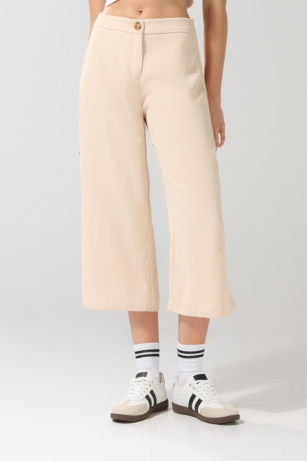 Pantalón culotte kaki claro con bota ancha y tiro alto