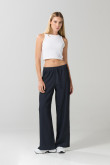 Pantalón azul palazzo con rayas, tiro alto y bota ancha