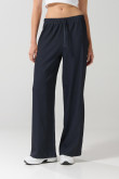 Pantalón azul palazzo con rayas, tiro alto y bota ancha