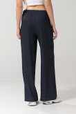 Pantalón azul palazzo con rayas, tiro alto y bota ancha