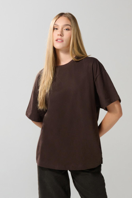 Camiseta oversize unicolor manga corta en algodón