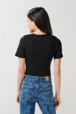 Camiseta unicolor manga corta con finas texturas de canal