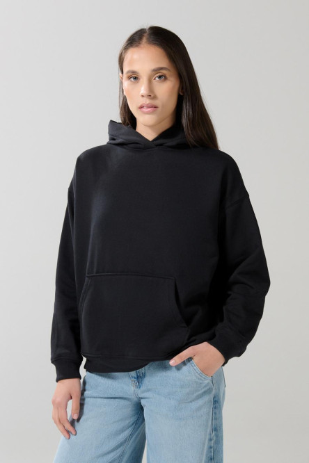 Buzo oversize unicolor con capota y bolsillo delantero