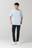 Camiseta oversize unicolor cuello redondo en algodón