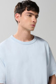 Camiseta oversize unicolor cuello redondo en algodón