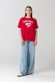 Camiseta roja oscura manga corta con diseño de Super Girl