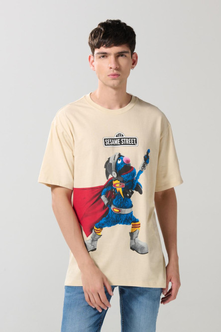 Camiseta manga corta con estampado en frente para hombre cuello redondo básica.