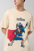 Camiseta manga corta con estampado en frente para hombre cuello redondo básica.
