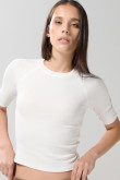 Camiseta manga ranglan corta unicolor con texturas de canal