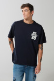 Camiseta oversize azul intensa manga corta con arte college