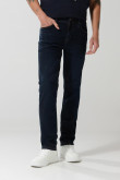 Jean azul intenso slim con cremallera y tiro bajo