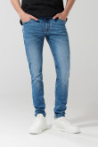 Jean skinny azul oscuro con cremallera y tiro bajo