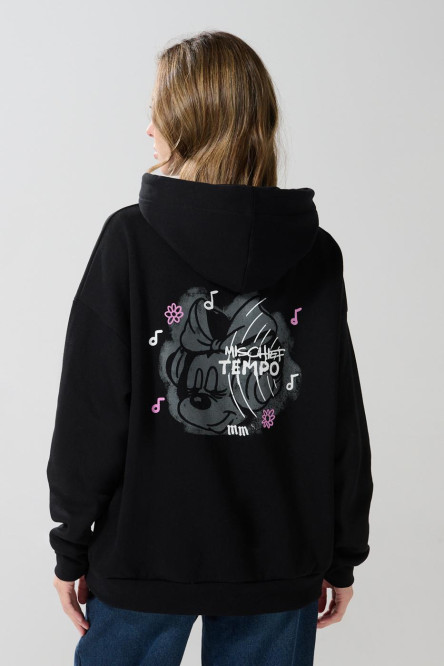 Buzo oversize negro con capota y diseños de Minnie