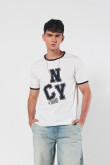 Camiseta college unicolor cuello redondo con contrastes