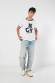 Camiseta college unicolor cuello redondo con contrastes