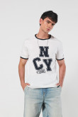 Camiseta college unicolor cuello redondo con contrastes