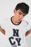 Camiseta college unicolor cuello redondo con contrastes