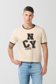 Camiseta college unicolor cuello redondo con contrastes