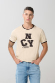 Camiseta college unicolor cuello redondo con contrastes