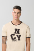 Camiseta college unicolor cuello redondo con contrastes