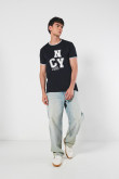 Camiseta college unicolor cuello redondo con contrastes