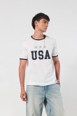 Camiseta cuello redondo unicolor college con contrastes