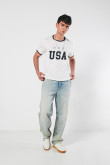 Camiseta cuello redondo unicolor college con contrastes