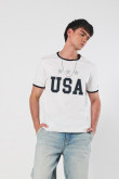 Camiseta cuello redondo unicolor college con contrastes